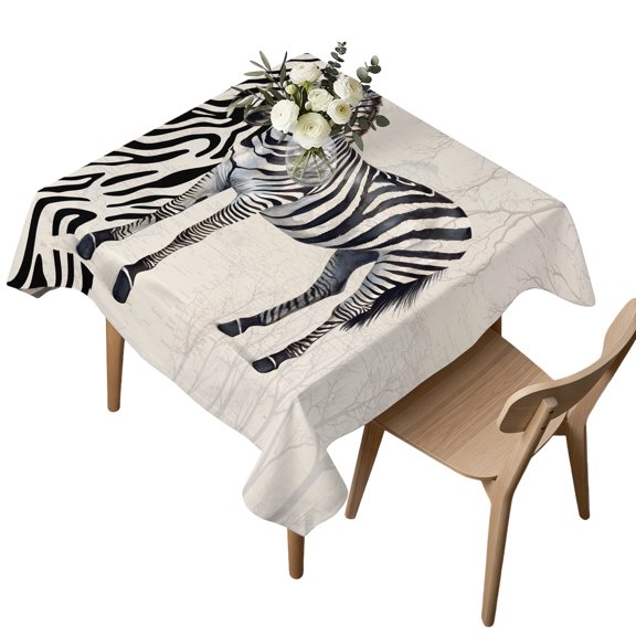 Waterproof Tablecloth Zebra Black Stripe Animal Portrait Square Table Cloth 54x54in,Wipeable Washable Table Cover Vintage Tree Branch Tablecloths for Dining Tables Kitchen Picnic Camping Ourdoor