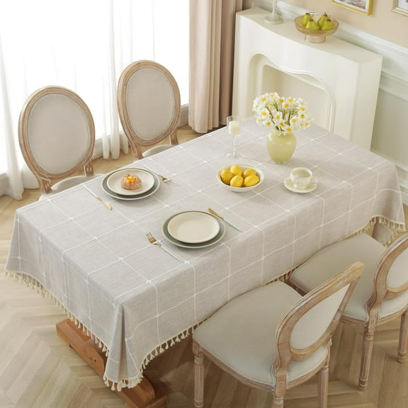 Waterproof Tablecloths for 8 Foot Rectangle Tables Rustic Plaid Tablecloth Cotton Linen Cloth Wrinkle Free Table Cloths for Parties, Kitchen Dining, Holiday, Christmas, 6-8 Seats/55x90 Inches