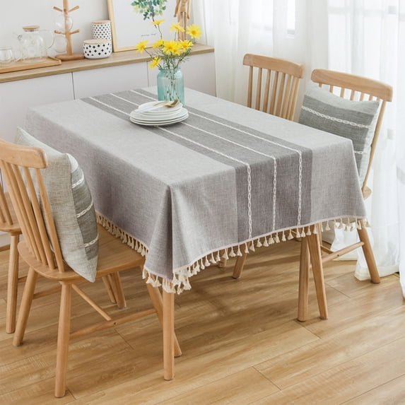 Waterproof Tablecloths with Fringe Tassels,Table Cloth 55"x35",Heavy Duty Linen Fabric Wrinkle Free Outdoor Tablecloths for Kitchen Dinning Party (Gray)