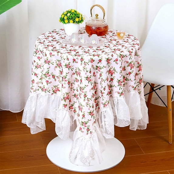 Waterproof Tablecloths Rectangular With Lace Trims,Floral Print Tablecloth For Round And Rectangle Tables-B-130x130cm(51x51in)
