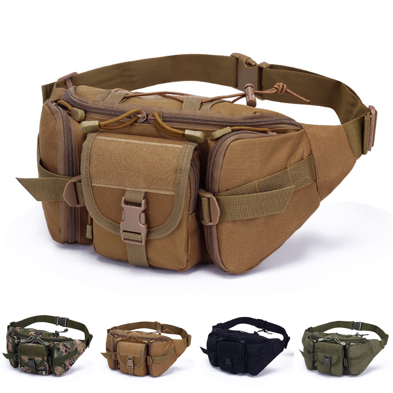  AMESEN Waterproof Military Fanny Pack Tactical Hip Bag Side  Waist Bag Pack Water-Resistant Hip Belt Pack Pouch Hiking Climbing Fishing  Outdoor(Mud)