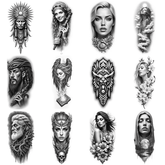 Waterproof Tattoo Stickers Portrait Design Decorative Temporary Tattoos for Men Women Parties