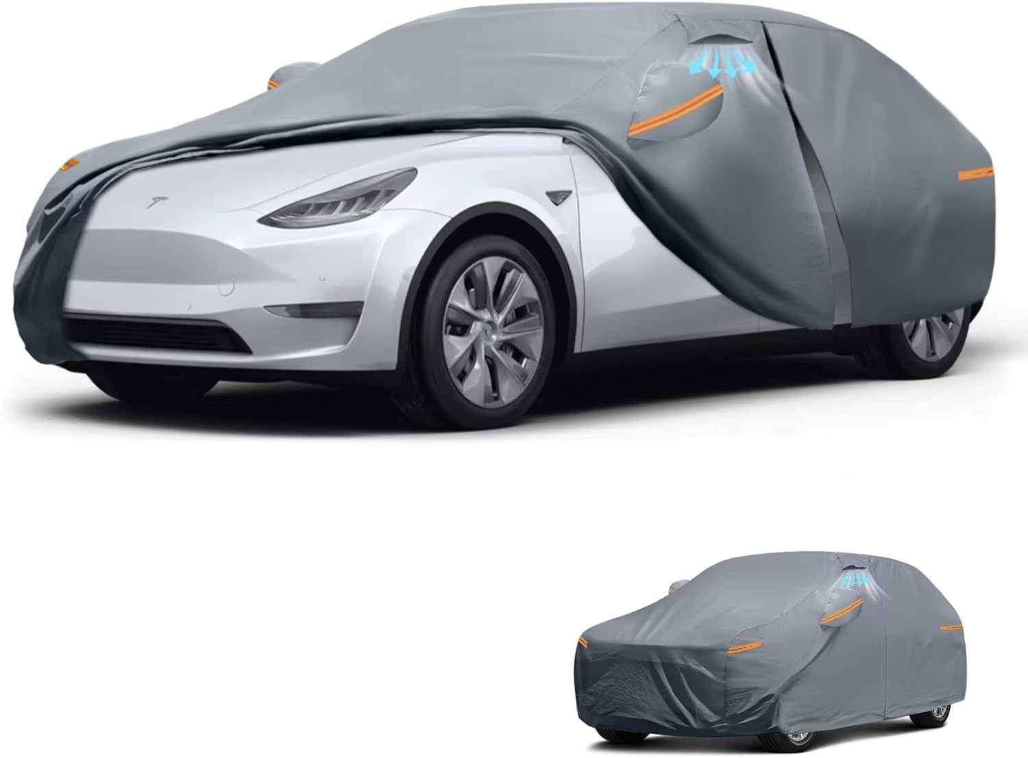 Waterproof Tesla Model Y/Model Y Juniper(2020-2026) Car Cover with Breathable Vents, [2026 Upgrade] Premium Covers Cotton Liner and Zipper Door, Sun Rain Snow Dust Uv Protection.(Gift Towel)