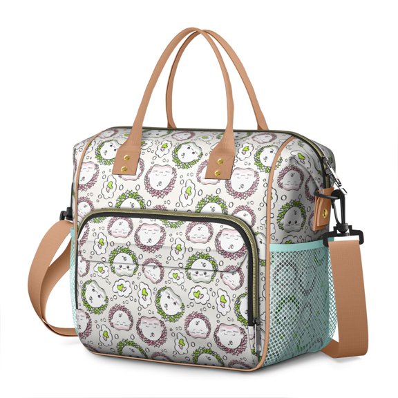 Waterproof Thermal Tote Bag - Artistic Hedgehog & Night Scene Print, Multi-Pocket Insulated Lunch Box for Men, Women, Students, Travelers