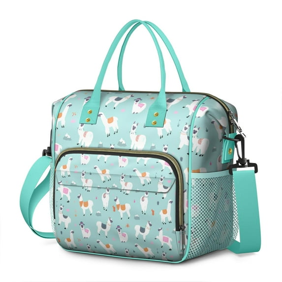 Waterproof Thermal Tote Bag with Cute Llama Pattern - Large Leakproof Lunch Box for Work, School & Outdoor - Multi-Pocket Storage