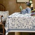 thumbnail image 1 of Waterproof Thick Linen Rectangle Tablecloth - White And Blue Floral Rustic Tablecloth Chinoiserie French Farmhouse Country Table Cover Decoration for Home Kitchen Dining 60 x 84 Inch Tablecloth, 1 of 6
