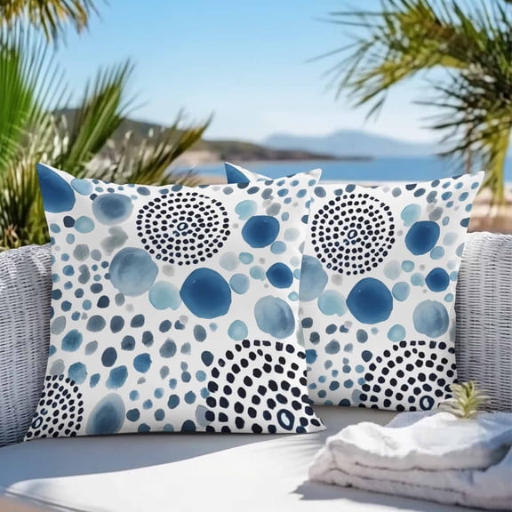 Waterproof Throw Pillow Covers 16x16 Set of 2, Abstract Navy Blue Circles Outdoor Pillowcases with Invisible Zipper, Geometric round Art Decorative Cushion Covers for Patio Garden Sofa Couch Balcony