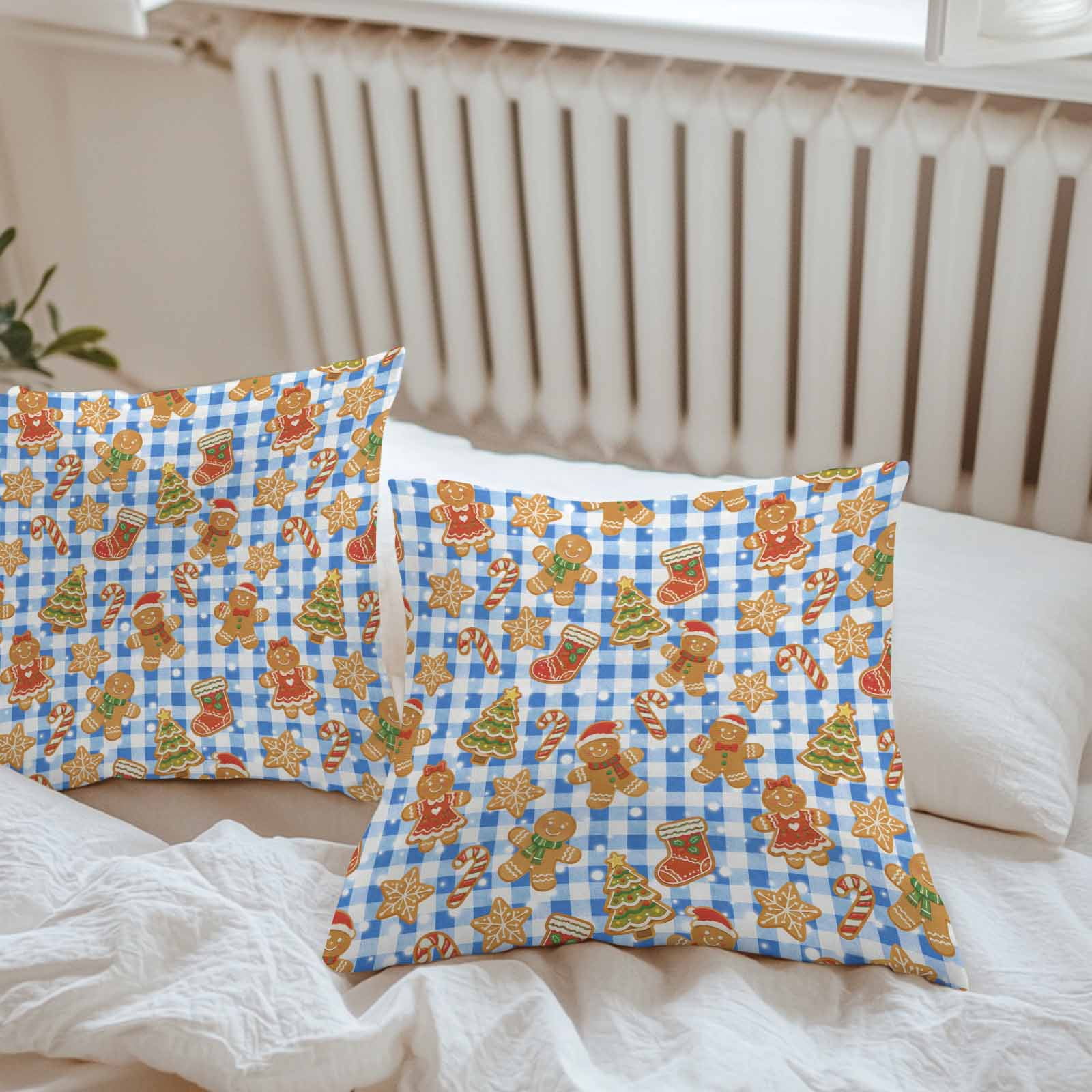 Waterproof Throw Pillow Covers 16x16 Set of 2, Christmas Gingerbread