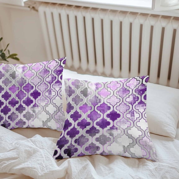 Waterproof Throw Pillow Covers 16x16 Set of 2, Purple Moroccan Pattern Outdoor Pillowcases with Invisible Zipper, Abstract Geometric Art Decorative Cushion Covers for Patio Garden Sofa Couch Balcony