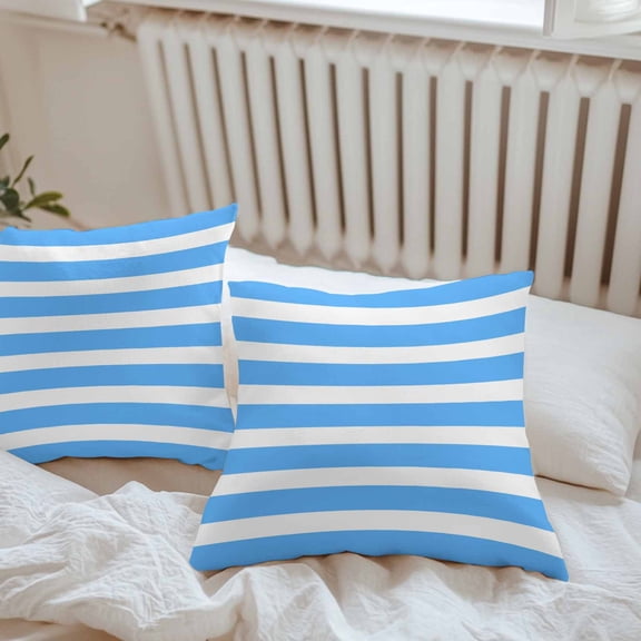 Waterproof Throw Pillow Covers 16x16 Set of 2, Simple Blue Striped Outdoor Pillowcases with Invisible Zipper, Modern Geometric Line Decorative Cushion Covers for Patio Garden Sofa Couch Balcony