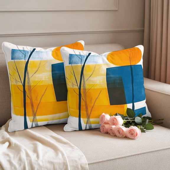 Waterproof Throw Pillow Covers 18x18 Set of 2, Orange Gradient Abstract Geometric Outdoor Pillowcases, Color Block Impressionist Style Decor Cushion Covers for Patio Garden Sofa Couch