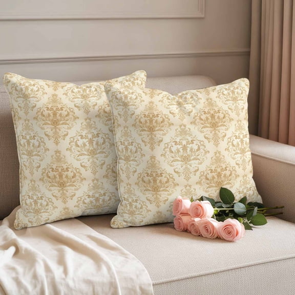 Waterproof Throw Pillow Covers 18x18 Set of 2, Vintage Medieval Damask Floral Outdoor Pillowcases with Invisible Zipper, Retro Boho Pattern Art Decorative Cushion Covers for Patio Garden Sofa Couch