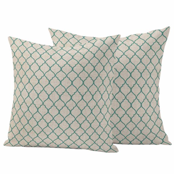 Waterproof Throw Pillow Covers Moroccan Pattern 2 Pack Indoor Outdoor Lumbar Pillowcase Rustic Vintage Teal Turquoise Decorative Patio Furniture Pillows for Garden Couch Chair