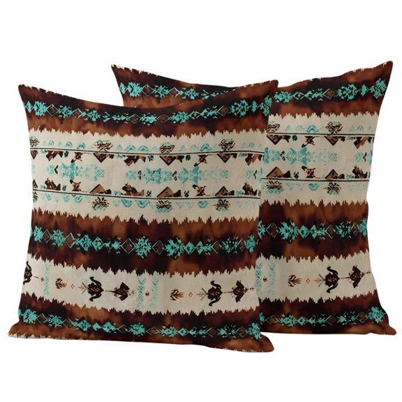 Waterproof Throw Pillow Covers Rustic Ethnic 2 Pack Indoor Outdoor Lumbar Pillowcase Retro Distressed Textures Turquoise Accents Decorative Patio Furniture Pillows for Garden Couch Chair