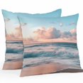 thumbnail image 1 of Waterproof Throw Pillow Covers Set of 2, 16x16 Inch Beach Ocean Decorative Pillowcases Outdoor Pillow Slip Cushion Covers Set for Couch Tent Sunset Scenery Seashore Horizon Summer, 1 of 7