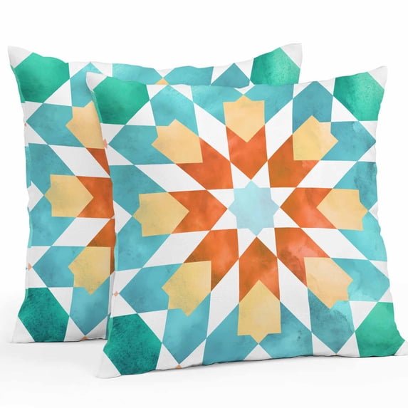 Waterproof Throw Pillow Covers Set of 2, 16x16 Inch Colorful Boho Geometric Decorative Pillowcases Outdoor Pillow Slip Cushion Covers Set for Couch Tent Modern Abstract Ethnic Pattern