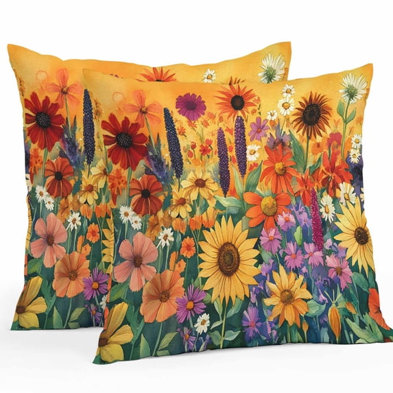 Waterproof Throw Pillow Covers Set of 2, 16x16 Inch Colorful Flowers Decorative Pillowcases Outdoor Pillow Slip Cushion Covers Set for Couch Tent Farmhouse Sunflower Daisy