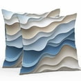 thumbnail image 1 of Waterproof Throw Pillow Covers Set of 2, 16x16 Inch Moire Blue Brown Decorative Pillowcases Outdoor Pillow Slip Cushion Covers Set for Couch Tent Ombre Modern Abstract Geometric, 1 of 7