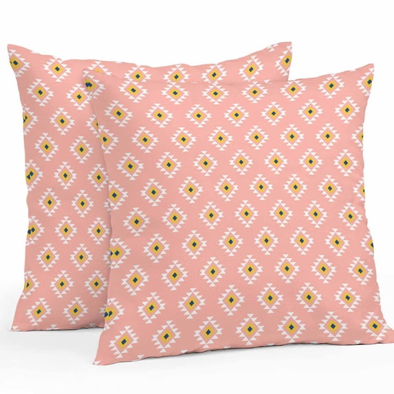 Waterproof Throw Pillow Covers Set of 2, 16x16 Inch Pink Boho Decorative Pillowcases Outdoor Pillow Slip Cushion Covers Set for Couch Tent Aztec Southwest Geometric Ethnic Motifs