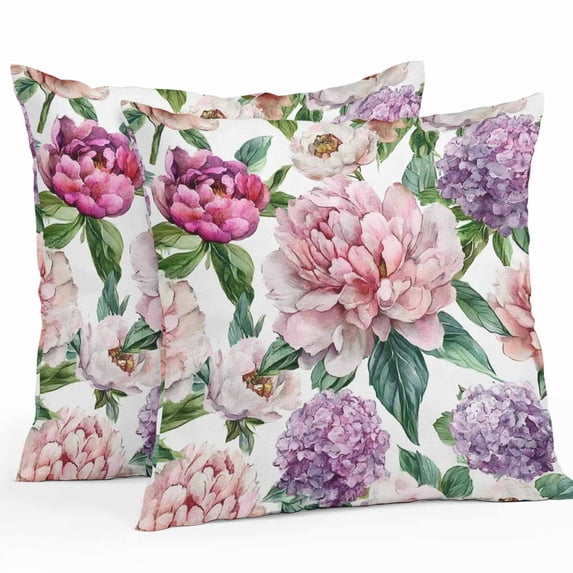 Waterproof Throw Pillow Covers Set of 2, 16x16 Inch Pink Floral Blossom Decorative Pillowcases Outdoor Pillow Slip Cushion Covers Set for Couch Tent Spring Vintage Botanical Flowers