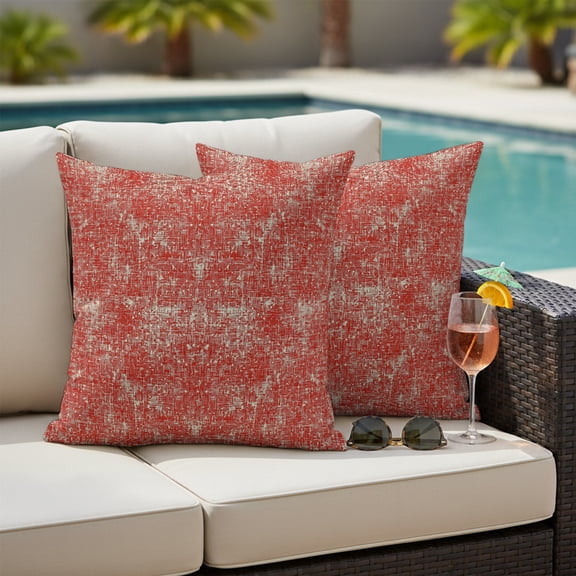Waterproof Throw Pillow Covers Set of 2, 16x16 Inch Red Terracotta Splatter Decorative Pillowcases Outdoor Pillow Slip Cushion Covers Set for Couch Tent Boho Mottled Vintage Rustic