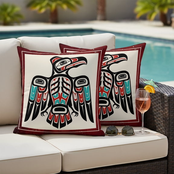 Waterproof Throw Pillow Covers Set of 2, 16x16 Inch Southwestern Tribe Decorative Pillowcases Outdoor Pillow Slip Cushion Covers Set for Couch Tent Farmhouse Birds Chic Traditional Motifs