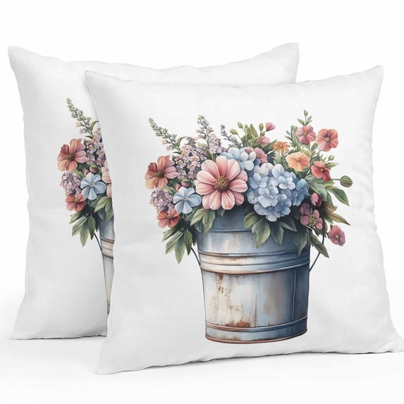 Waterproof Throw Pillow Covers Set of 2, 16x16 Inch Spring Floral Decorative Pillowcases Outdoor Pillow Slip Cushion Covers Set for Couch Tent Watercolor Seasonal Botanical Blooms