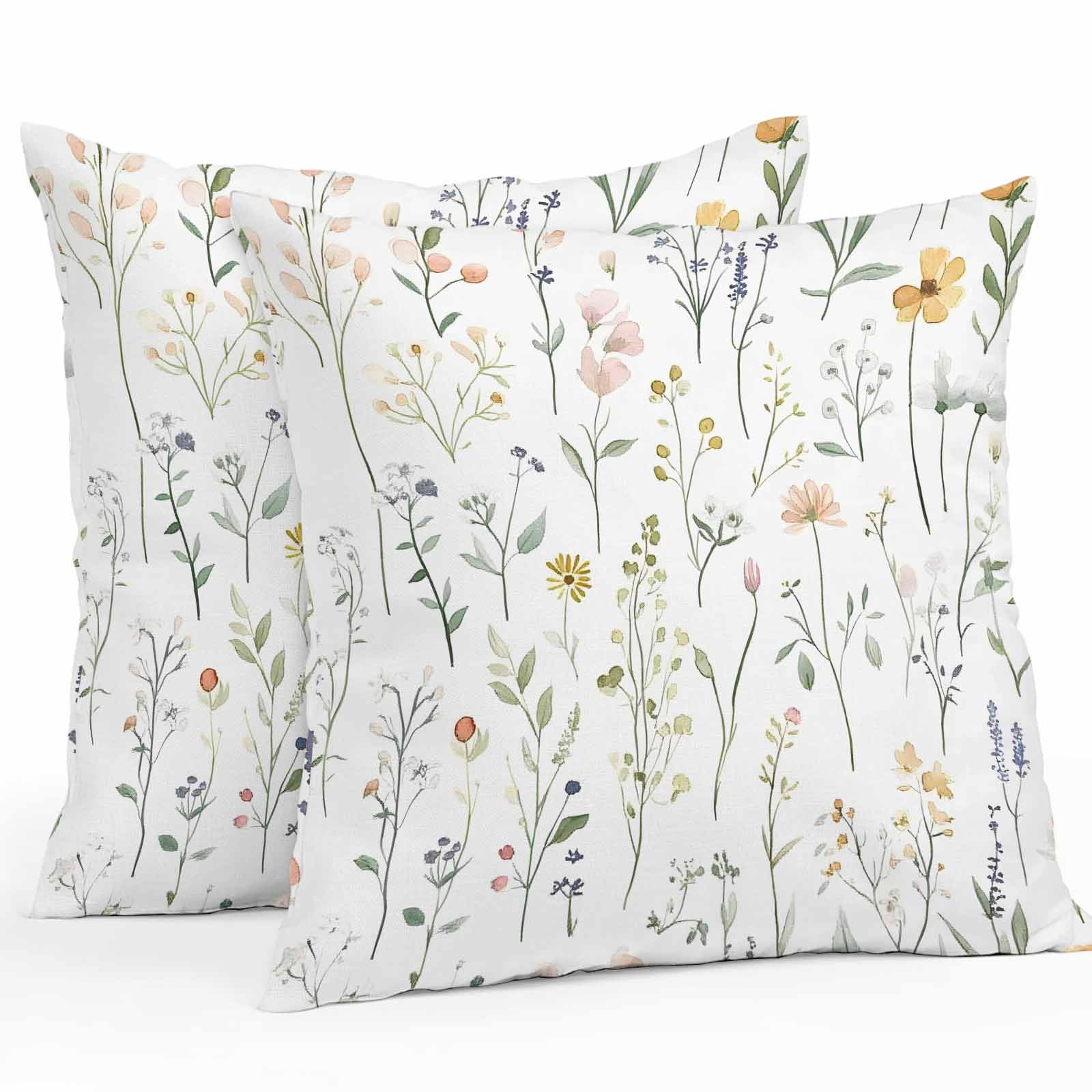 Waterproof Throw Pillow Covers Set of 2, 16x16 Inch Spring Wildflowers Decorative Pillowcases Outdoor Pillow Slip Cushion Covers Set for Couch Tent Rustic Botanical Floral