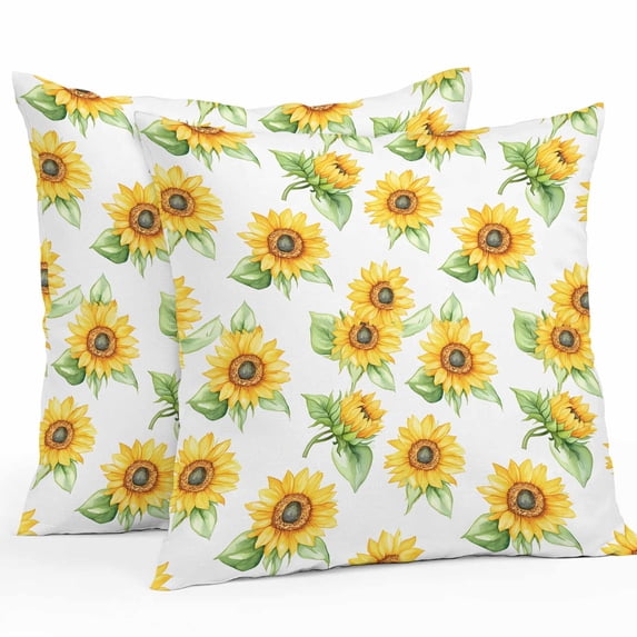 Waterproof Throw Pillow Covers Set of 2, 16x16 Inch Sunflower Decorative Pillowcases Outdoor Pillow Slip Cushion Covers Set for Couch Tent Yellow Summer Floral Watercolor