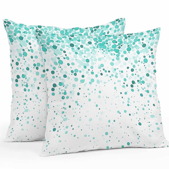 Waterproof Throw Pillow Covers Set of 2, 16x16 Inch Turquoise Polka Dot Decorative Pillowcases Outdoor Pillow Slip Cushion Covers Set for Couch Tent Abstract Modern Art Dots Watercolor
