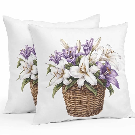 Waterproof Throw Pillow Covers Set of 2, 16x16 Inch White Spring Floral Decorative Pillowcases Outdoor Pillow Slip Cushion Covers Set for Couch Tent Lavender Botanical Art Summer