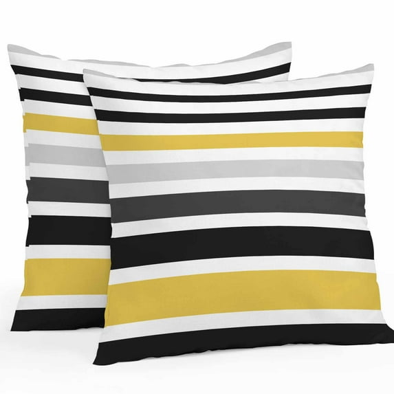 Waterproof Throw Pillow Covers Set of 2, 16x16 Inch Yellow Black Stripe Decorative Pillowcases Outdoor Pillow Slip Cushion Covers Set for Couch Tent Modern Abstract Art Coarse Striped