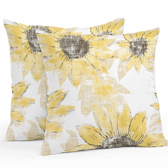 Waterproof Throw Pillow Covers Set of 2, 16x16 Inch Yellow Sunflower Decorative Pillowcases Outdoor Pillow Slip Cushion Covers Set for Couch Tent Spring Summer Floral Botanical Retro