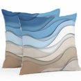 thumbnail image 1 of Waterproof Throw Pillow Covers Set of 2, 18x18 Inch Blue Brown Decorative Pillowcases Outdoor Pillow Slip Cushion Covers Set for Couch Tent Gradient Geometric White Water Stripes Modern, 1 of 7