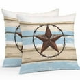 thumbnail image 1 of Waterproof Throw Pillow Covers Set of 2, 18x18 Inch Ombre Wooden Grain Decorative Pillowcases Outdoor Pillow Slip Cushion Covers Set for Couch Tent Western Country Texas Star Retro, 1 of 7