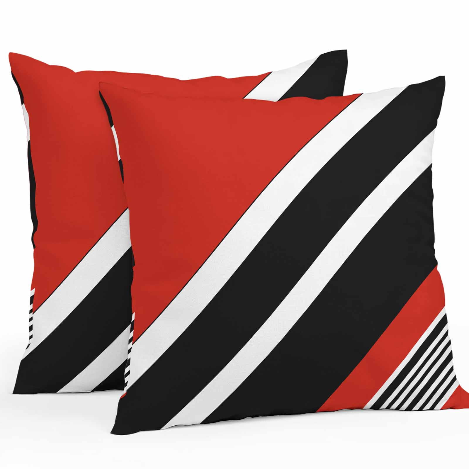 Waterproof Throw Pillow Covers Set of 2, 18x18 Inch Red Black Stripe Decorative Pillowcases Outdoor Pillow Slip Cushion Covers Set for Couch Tent Geometric Simple Color Line