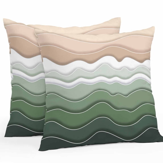 Waterproof Throw Pillow Covers Set of 2, 18x18 Inch Sage Green Ombre Stripe Decorative Pillowcases Outdoor Pillow Slip Cushion Covers Set for Couch Tent Abstract Summer Beach Coastal