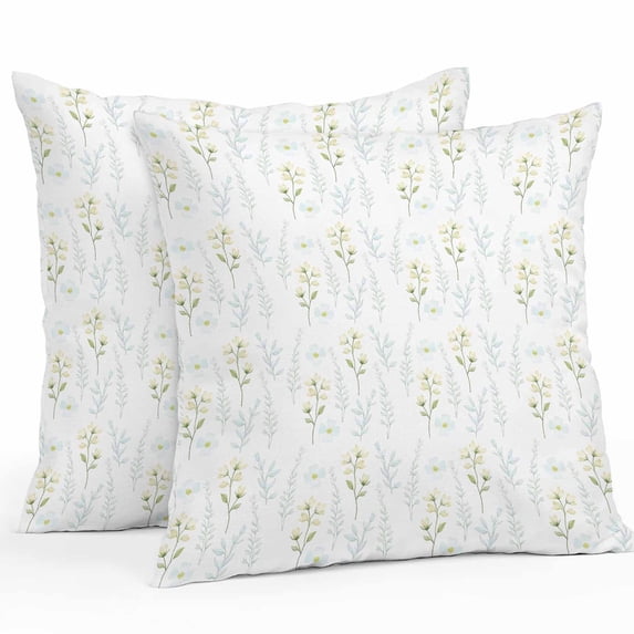 Waterproof Throw Pillow Covers Set of 2, 18x18 Inch Summer Yellow Floral Decorative Pillowcases Outdoor Pillow Slip Cushion Covers Set for Couch Tent Botanical Flowers Garden