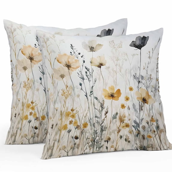 Waterproof Throw Pillow Covers Set of 2, 18x18 Inch Watercolor Spring Flowers Decorative Pillowcases Outdoor Pillow Slip Cushion Covers Set for Couch Tent Botanical Blossoms Floral