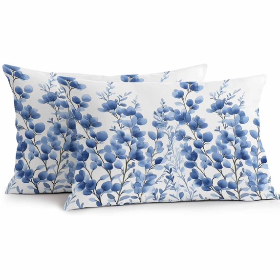 Waterproof Throw Pillow Covers Set of 2, 20x12 Inch Blue Eucalyptus Decorative Pillowcases Outdoor Pillow Slip Cushion Covers Set for Couch Tent Summer Pastoral Watercolor Leaf