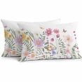 thumbnail image 1 of Waterproof Throw Pillow Covers Set of 2, 20x12 Inch Botanical Floral Decorative Pillowcases Outdoor Pillow Slip Cushion Covers Set for Couch Tent Spring Colorful Flowers Butterfly, 1 of 7