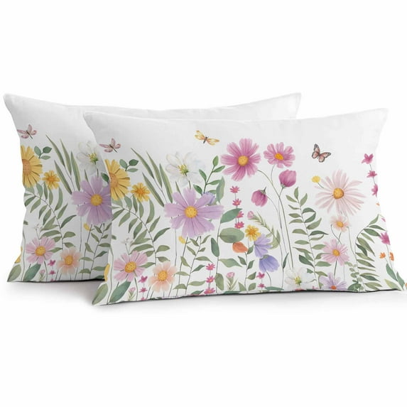 Waterproof Throw Pillow Covers Set of 2, 20x12 Inch Botanical Floral Decorative Pillowcases Outdoor Pillow Slip Cushion Covers Set for Couch Tent Spring Colorful Flowers Butterfly
