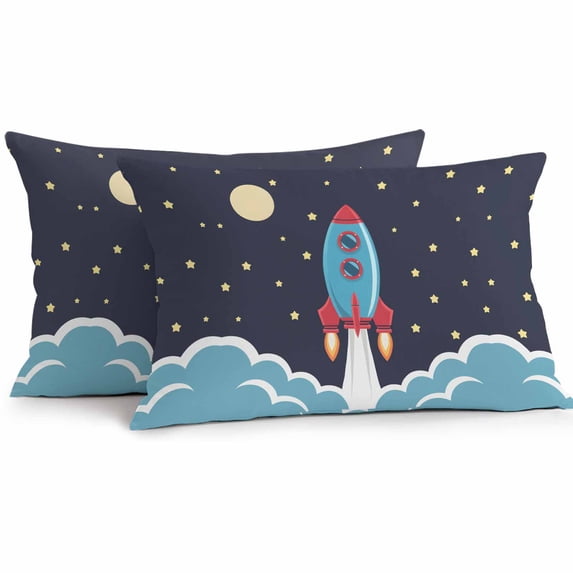 Waterproof Throw Pillow Covers Set of 2, 20x12 Inch Cartoon Rocket Decorative Pillowcases Outdoor Pillow Slip Cushion Covers Set for Couch Tent Chic Cute Funny Stars Moon Sky Clouds