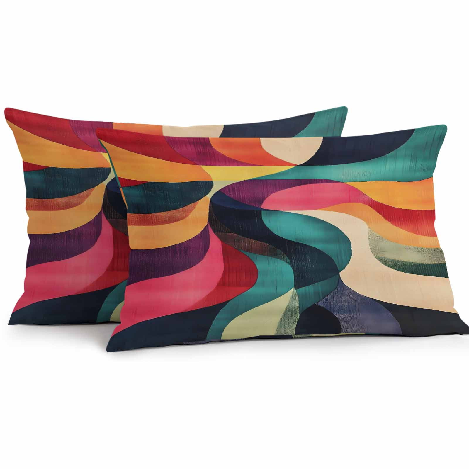 Waterproof Throw Pillow Covers Set of 2, 20x12 Inch Colorful Geometric Decorative Pillowcases Outdoor Pillow Slip Cushion Covers Set for Couch Tent Modernism Abstract Aesthetics