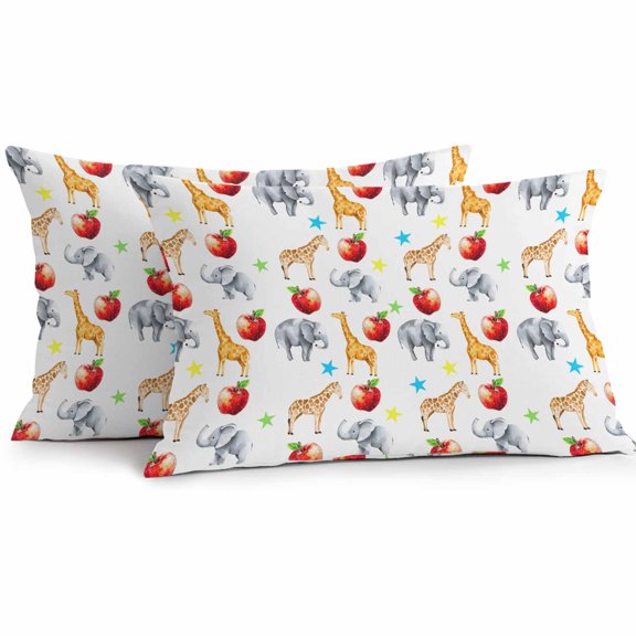Waterproof Throw Pillow Covers Set of 2, 20x12 Inch Cute Giraffe Elephant Decorative Pillowcases Outdoor Pillow Slip Cushion Covers Set for Couch Tent Blue Green Star Fruits