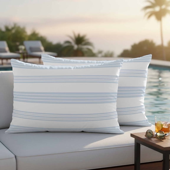 Waterproof Throw Pillow Covers Set of 2, 20x12 Inch Horizontal Striped Decorative Pillowcases Outdoor Pillow Slip Cushion Covers Set for Couch Tent Modern Simple Lines Pattern Sky Blue