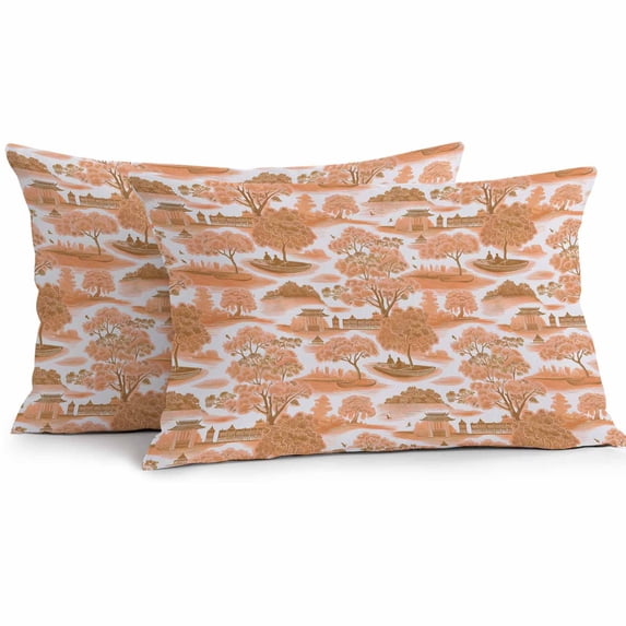 Waterproof Throw Pillow Covers Set of 2, 20x12 Inch Orange Garden Decorative Pillowcases Outdoor Pillow Slip Cushion Covers Set for Couch Tent Modern Art Building Trees Boat Landscape