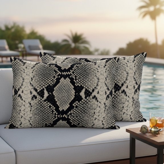 Waterproof Throw Pillow Covers Set of 2, 20x12 Inch Snake Skin Decorative Pillowcases Outdoor Pillow Slip Cushion Covers Set for Couch Tent Wild Animal Pattern Ethnic Tribe