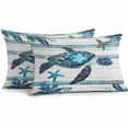 thumbnail image 1 of Waterproof Throw Pillow Covers Set of 2, 20x12 Inch Teal Blue Coastal Decorative Pillowcases Outdoor Pillow Slip Cushion Covers Set for Couch Tent Retro Stripe Botanical Beach Turtle, 1 of 7