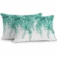 thumbnail image 1 of Waterproof Throw Pillow Covers Set of 2, 20x12 Inch Teal Botanical Decorative Pillowcases Outdoor Pillow Slip Cushion Covers Set for Couch Tent Watercolor Greenery Eucalyptus Leaves, 1 of 7